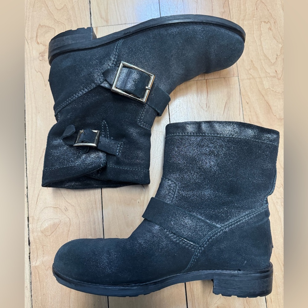 Jimmy Choo Black Moto Boots with Buckle Detail